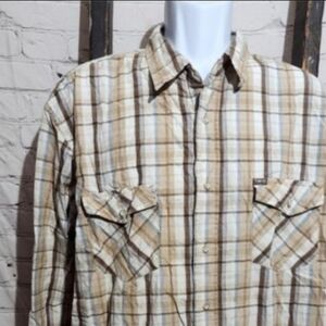 Aeropostale Shirt XL Plaid Long Sleeve Button Front Khaki White Casual A753‎